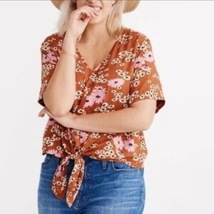 Madewell Hillside Daisies Tie Front Top In Multi Daisy Burnt Clay Boho Size S